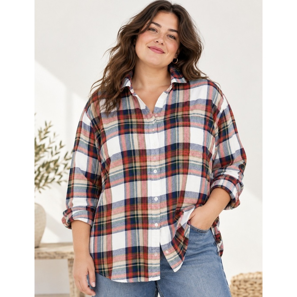 J.Crew Womens XL Plaid Flannel Button Down Shirt Multi Color Cotton Long Sleeve